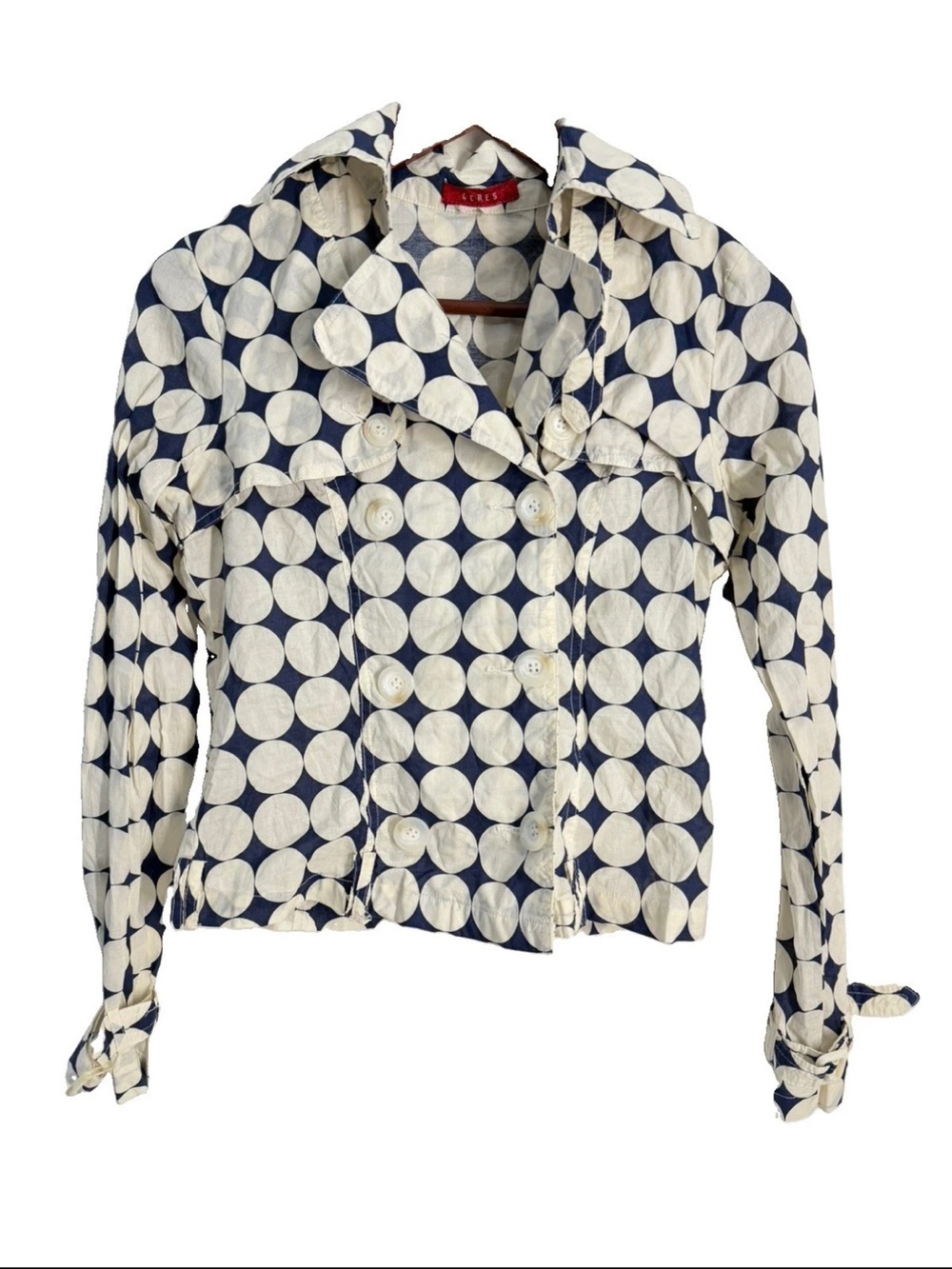 Vtg CERES Blouse Size XS Blue White Polka Dot Y2K Classic Whimsical